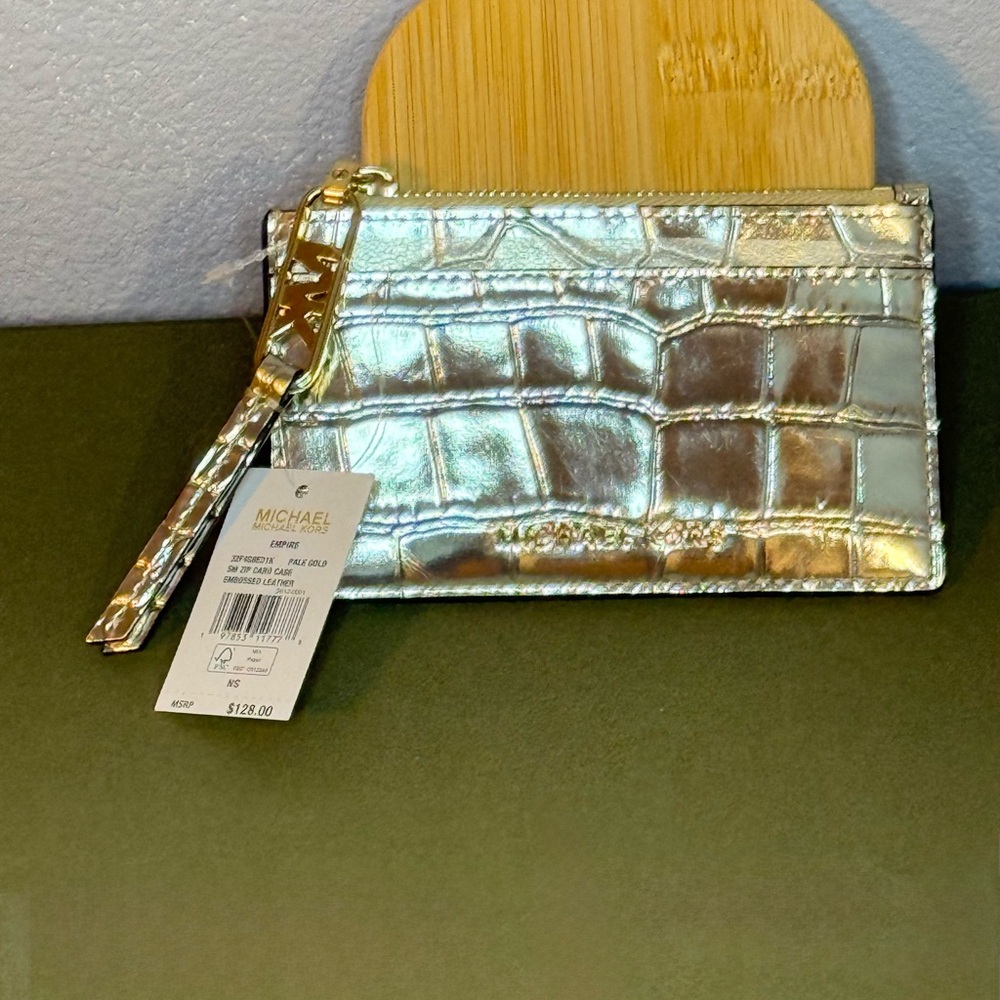 SOLD Michaels Silver Croc-Embossed Card Holder